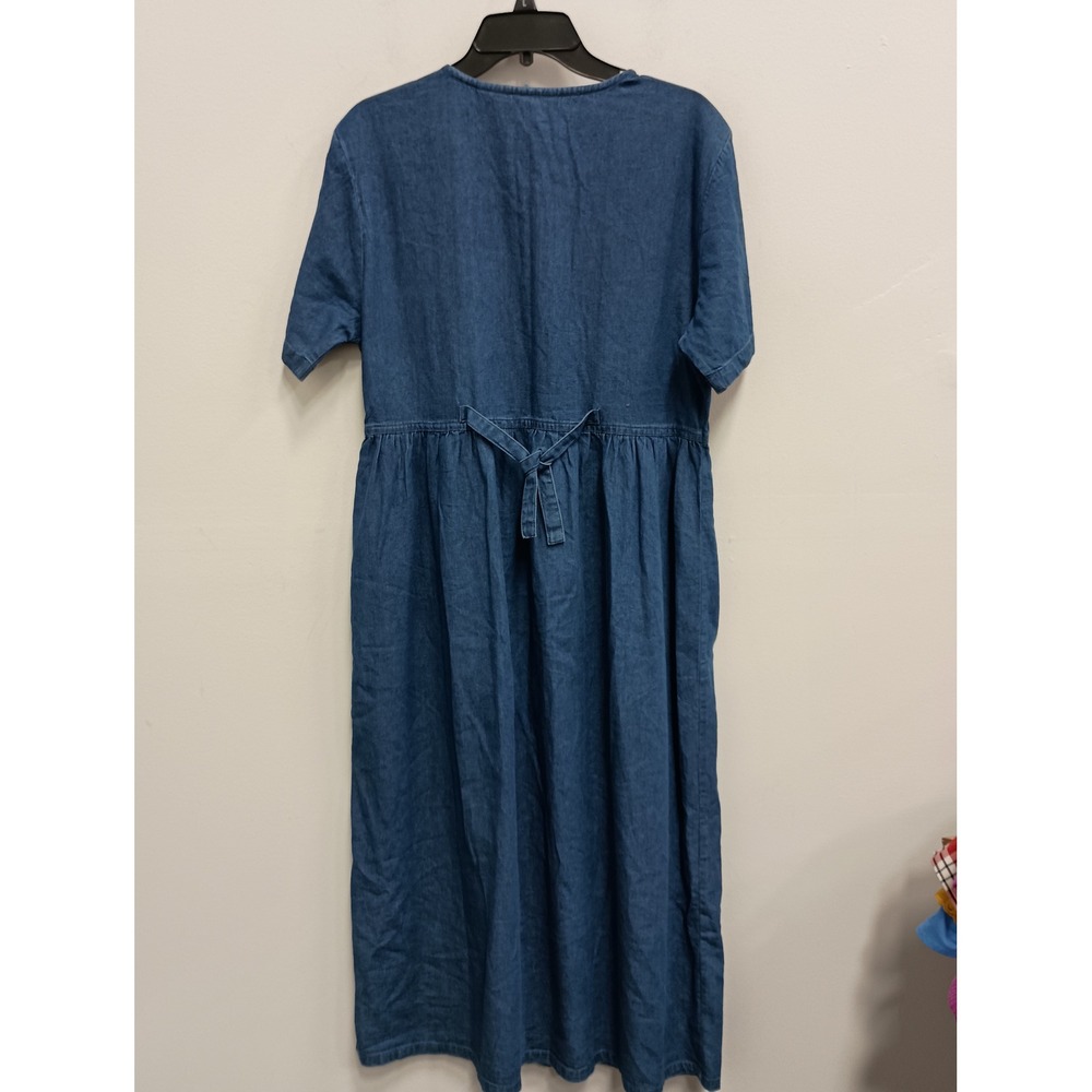 VTG 90s Erika & Co Denim Maxi Dress Womens Medium Blue BOHO Floral Embroidered - Picture 13 of 13